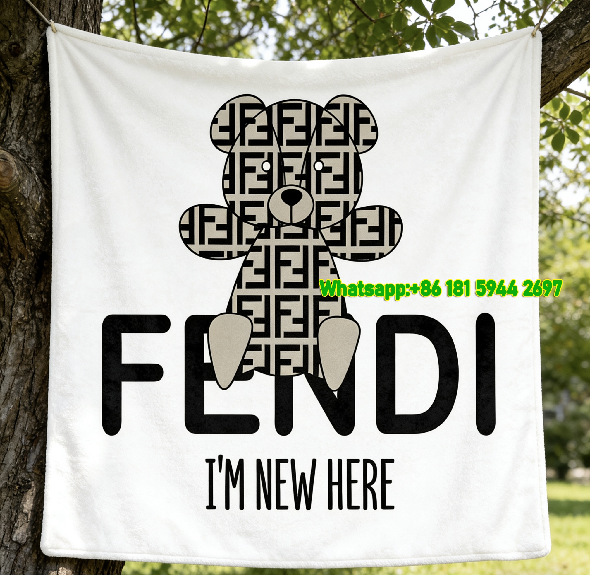 Fendi FF Monogram Teddy Bear Flannel Sofa Throw Blanket IMG_9460